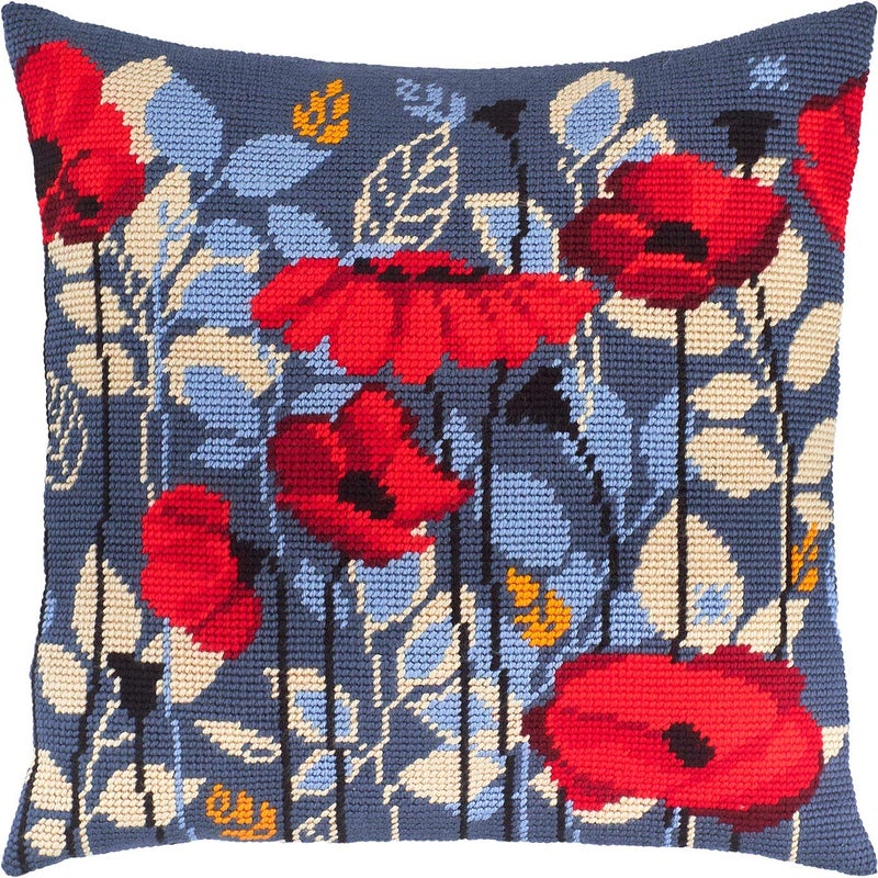 Brvsk Poppies in The Evening. Needlepoint Kit. Throw Pillow 16Ã—16 Inches. Printed Tapestry Canvas, European Quality - Image 1